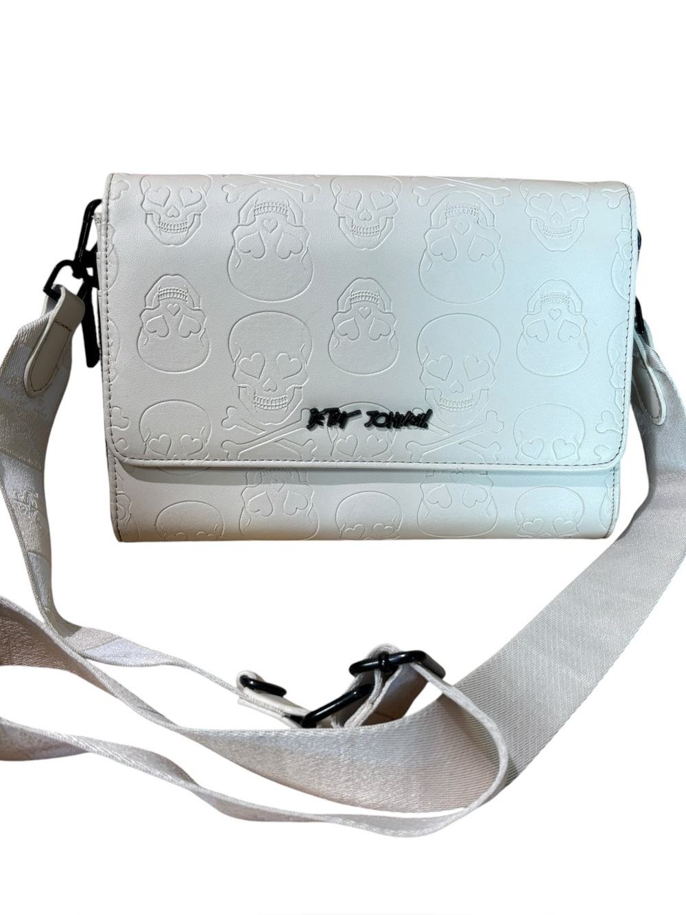 Betsey Johnson Cream Embossed Skull Crossbody Bag